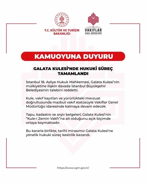 Galata Kulesi davasında mahkemeden İBB&rsquo;ye ret kararı
