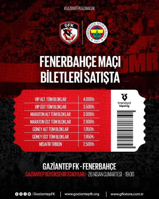 Gaziantep FK - Fenerbahçe maçının biletleri satışa çıktı
