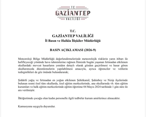 Gaziantep&rsquo;te fırtına sonrası okullar tatil edildi
