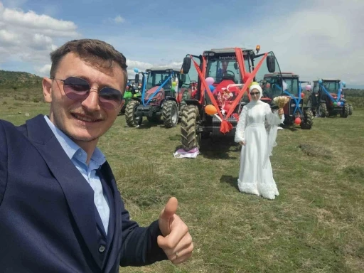 Gelin direksiyon başına geçti traktör, çiftçi çiftin gelin arabası oldu
