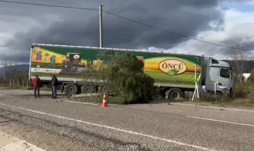 G&ouml;nen-Bandırma yolunda kontrolden &ccedil;ıkan tır şarampole savruldu
