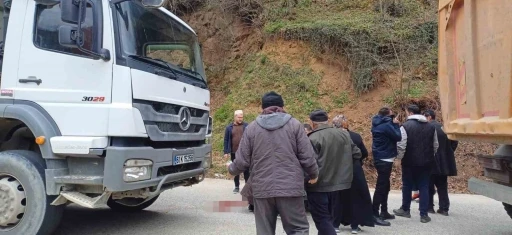 Hafriyat kamyonu cenaze t&ouml;renine katılan kadına &ccedil;arptı
