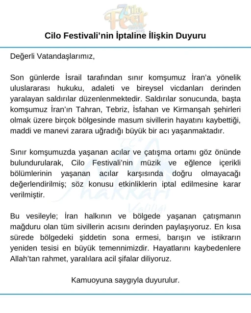 Hakkari Cilofest-2025 eğlence programı iptal edildi
