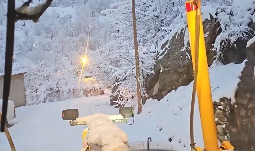 Hakkari’de karla mücadele ekibi gece kar mesaisinde
