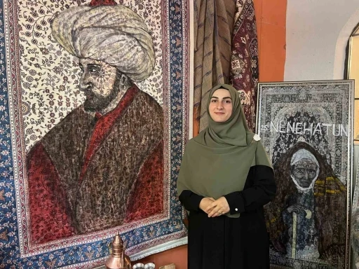 Halıların üzerine tarihi şahsiyetleri çiziyor
