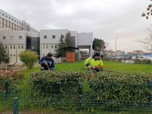 Hastane bah&ccedil;elerinde budama ve bakım &ccedil;alışması yapılıyor

