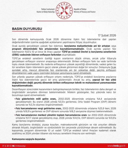 Hazine ve Maliye Bakanlığı: "Enflasyonun y&uuml;ksek seyrettiği d&ouml;nemlerde &ouml;demelerin ge&ccedil;ici olarak y&uuml;ksek g&ouml;r&uuml;nmesi doğal bir sonu&ccedil;tur"

