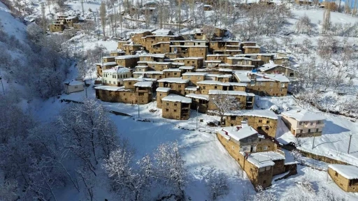 Hizan&rsquo;ın taş evleri kar altında kartpostallık g&ouml;r&uuml;nt&uuml;ler oluşturdu
