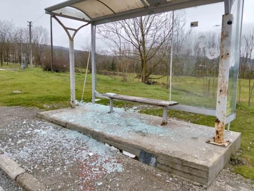 Huzurevi sakinlerinin kullandığı otob&uuml;s durağının camlarını kırdılar
