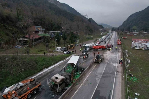 İki tır &ccedil;arpıştı, D-650 savaş alanına d&ouml;nd&uuml;
