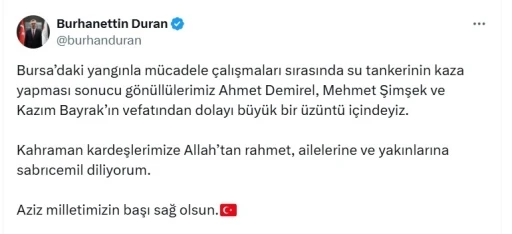 İletişim Başkanı Duran’dan orman gönüllüleri için başsağlığı mesajı
