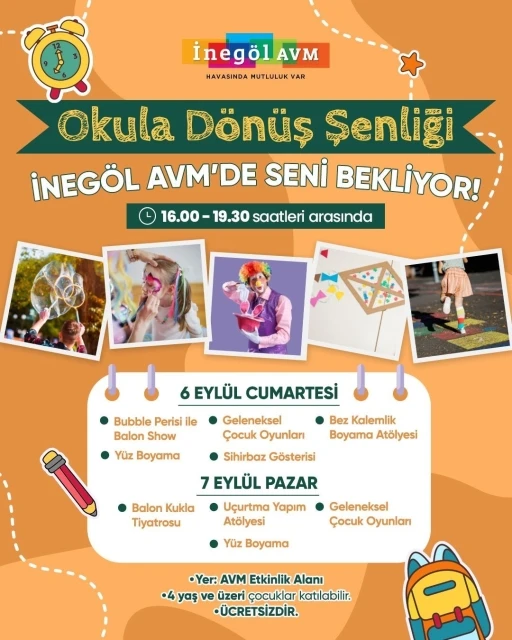 İnegöl AVM’de Eylül ayında okula dönüş şenliği ve atölye programı
