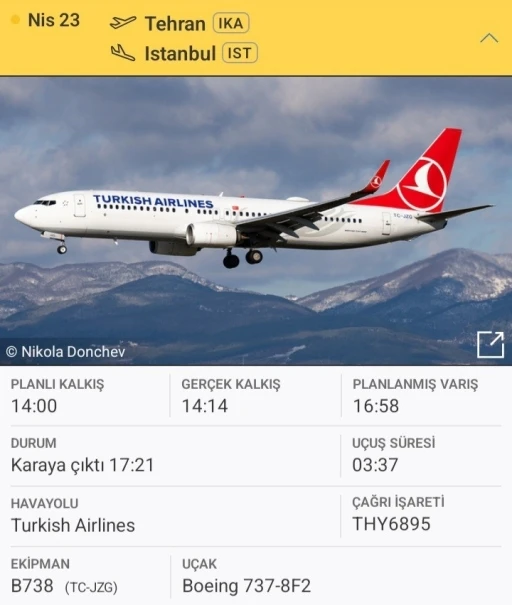 İran&rsquo;da mahsur kalan THY u&ccedil;ağı yurda d&ouml;nd&uuml;
