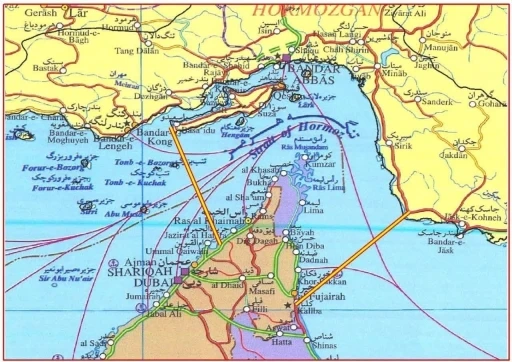 İran&rsquo;dan H&uuml;rm&uuml;z Boğazı&rsquo;nda yeni kontrol hattını g&ouml;steren harita

