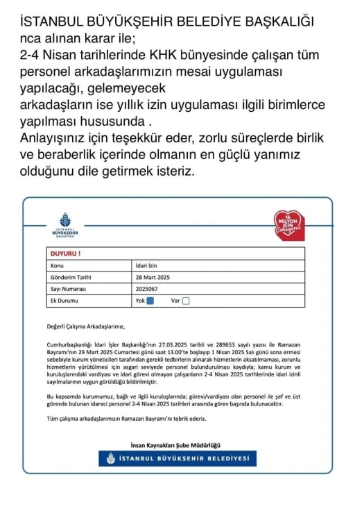 İstanbul Büyükşehir Belediyesi’nde idari izin adaletsizliği

