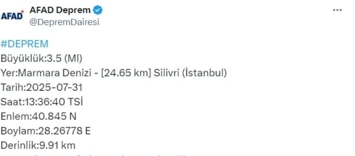 İstanbul’da 3.5 şiddetinde deprem oldu
