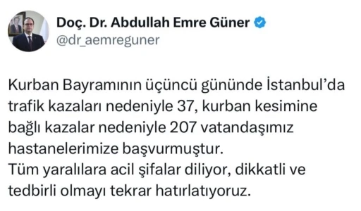İstanbul’da bayramın 3’üncü gününde 244 kişi hastaneye başvurdu
