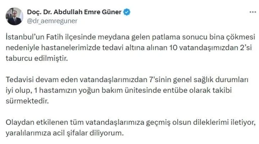 İstanbul İl Sağlık M&uuml;d&uuml;r&uuml; Do&ccedil;. Dr. Abdullah Emre G&uuml;ner: "Tedavi altına alınan 10 vatandaşımızdan 2&rsquo;si taburcu edilmiştir"
