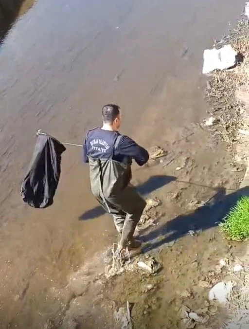 İtfaiye ekipleri dereye d&uuml;şen horoz i&ccedil;in seferber oldu
