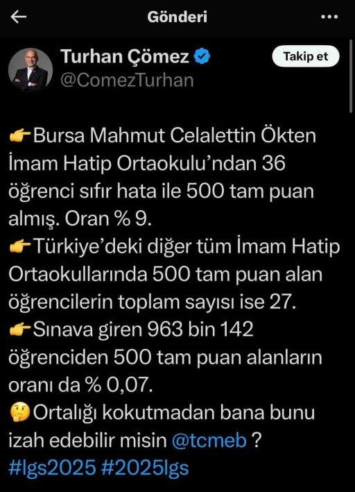 İYİ Partili Turan Çömez’in iddiasına Milli Eğitim’den yalanlama
