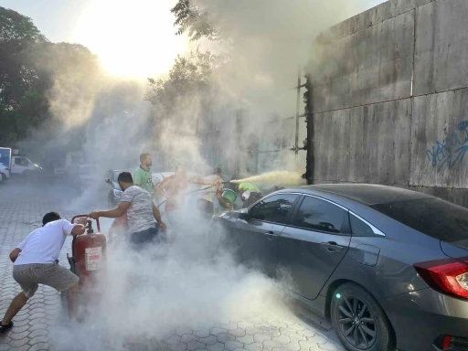 İzelman otoparkında yangın paniği
