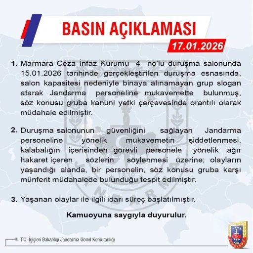 Jandarma Genel Komutanlığı: "Gruba kanuni yetki &ccedil;er&ccedil;evesinde orantılı olarak m&uuml;dahale edilmiştir"
