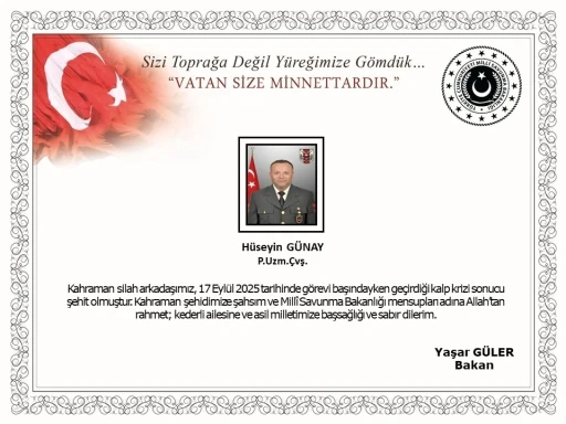 Kalp krizi geçiren Uzman Çavuş şehit oldu
