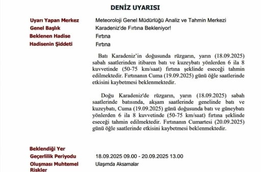 Karadeniz’de fırtına uyarısı
