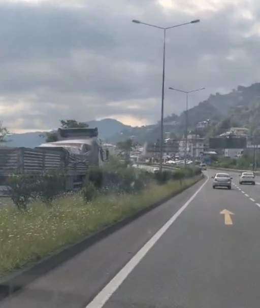 Karadeniz Sahil Yolunda ters y&ouml;nde giden kamyon korkuttu
