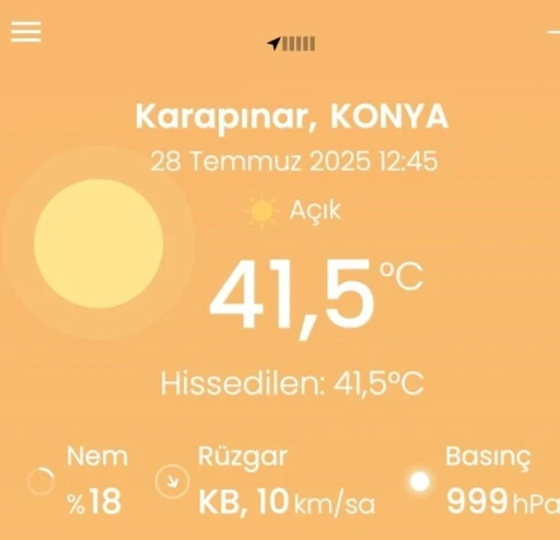 Karapınar’da termometreler 41.5 dereceyi gösterdi
