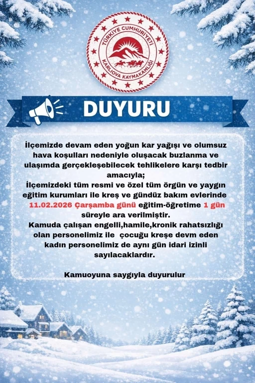 Karlıova&rsquo;da eğitime 1 g&uuml;n ara
