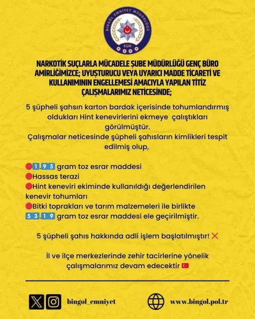 Karton bardağa yerleştirdikleri uyuşturucu tohumlarını ekmeye çalıştılar
