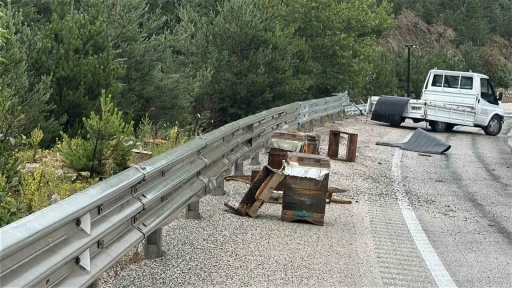 Kastamonu&rsquo;da kamyonet bariyerlere &ccedil;arptı: Etrafa sa&ccedil;ılan kovandaki arılar telef oldu
