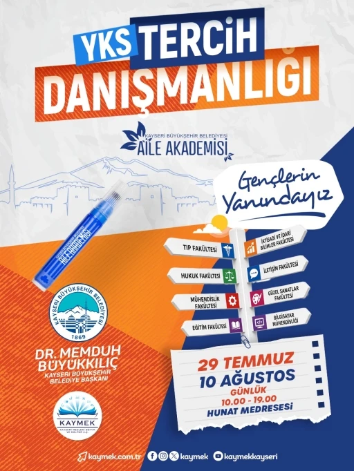 Kayseri B&uuml;y&uuml;kşehir&rsquo;den &uuml;niversite adaylarına &uuml;cretsiz YKS tercih danışmanlığı desteği
