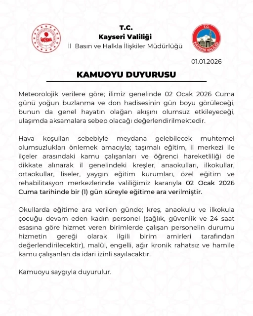 Kayseri&rsquo;de eğitime kar engeli
