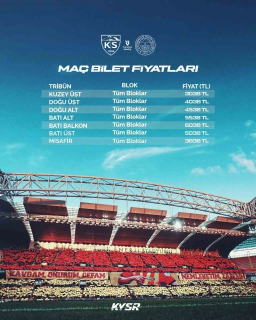 Kayserispor - Fenerbah&ccedil;e ma&ccedil;ının bilet fiyatları belli oldu

