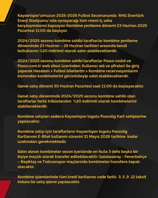 Kayserispor, kombine bilet fiyatlarını belirledi
