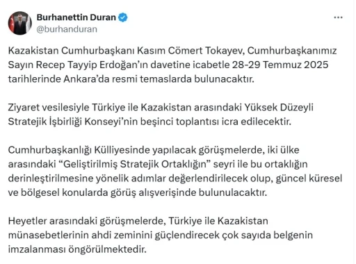 Kazakistan Cumhurbaşkanı Tokayev, Türkiye’ye geliyor
