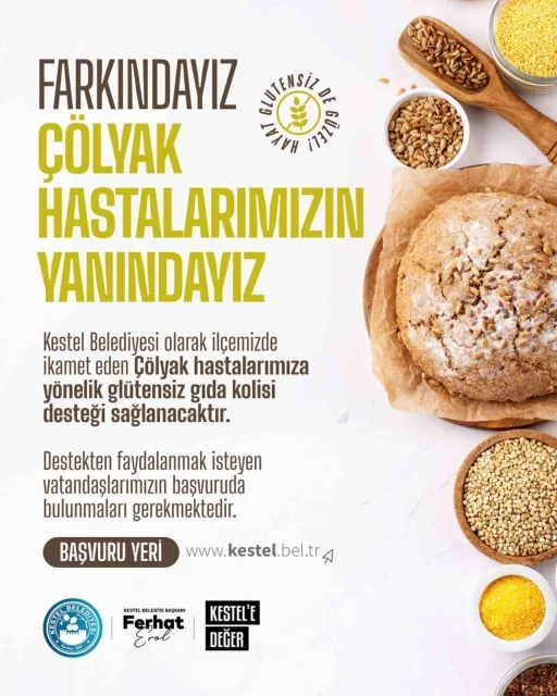 Kestel Belediyesi&rsquo;nden &Ccedil;&ouml;lyak hastalarına gl&uuml;tensiz gıda desteği
