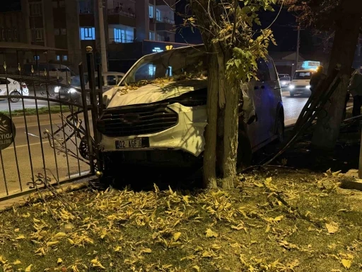 Kontrolden &ccedil;ıkan minib&uuml;s, ref&uuml;jdeki ağaca &ccedil;arparak durabildi
