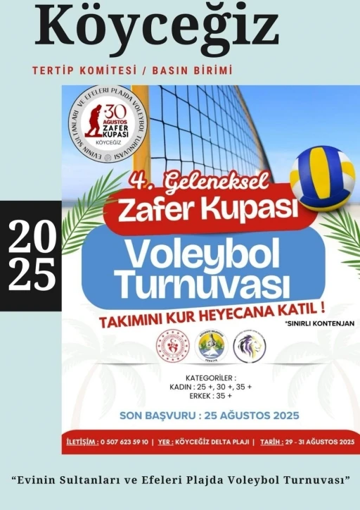 Köyceğiz’de 4. Geleneksel Zafer Kupası Plajda Voleybol Turnuvası yapılacak
