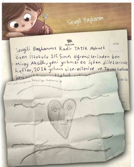 K&uuml;&ccedil;&uuml;k Miray&rsquo;ın yeni yıl mektubu Başkan Tatık&rsquo;ı duygulandırdı
