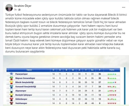 Küme düşen İçköyspor Başkanı İbrahim Ölçer’den sahte imzalarla alınan karar iddiası
