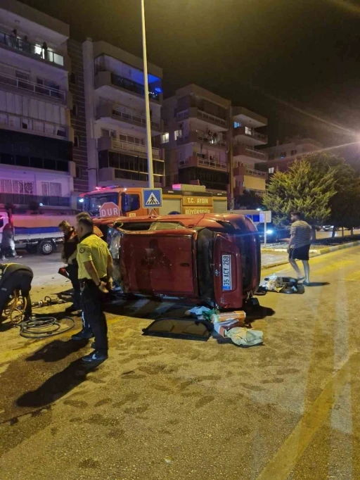 Kuşadası&rsquo;nda takla atan otomobilin s&uuml;r&uuml;c&uuml;s&uuml; yaralandı
