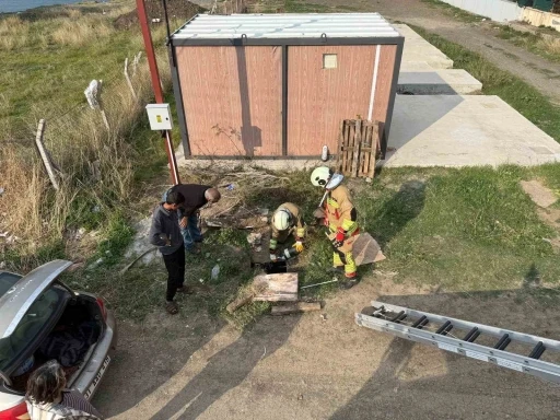 Kuyuya d&uuml;şen koyunu itfaiye kurtardı
