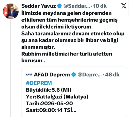 Malatya Valisi Yavuz&rsquo;dan deprem a&ccedil;ıklaması
