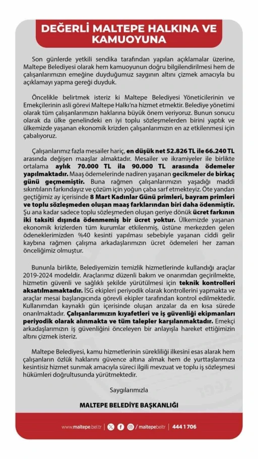 Maltepe Belediyesi: &quot;Ekonomik krizden işçilerimizin en az etkilenmesi için çabalıyoruz&quot;
