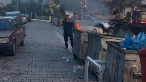 Marmaris&rsquo;te &ccedil;&ouml;p konteyneri alev aldı, esnaf s&ouml;nd&uuml;rd&uuml;