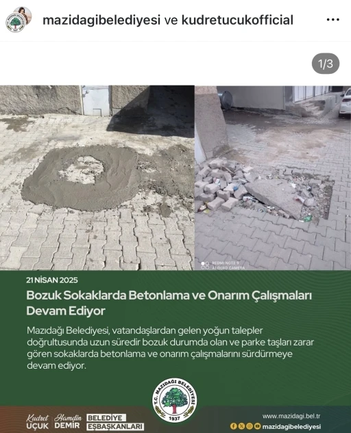 Mazıdağı Belediyesi, bir metrekarelik alanı onarıp dev hizmet sunmuş gibi sosyal medyada paylaştı
