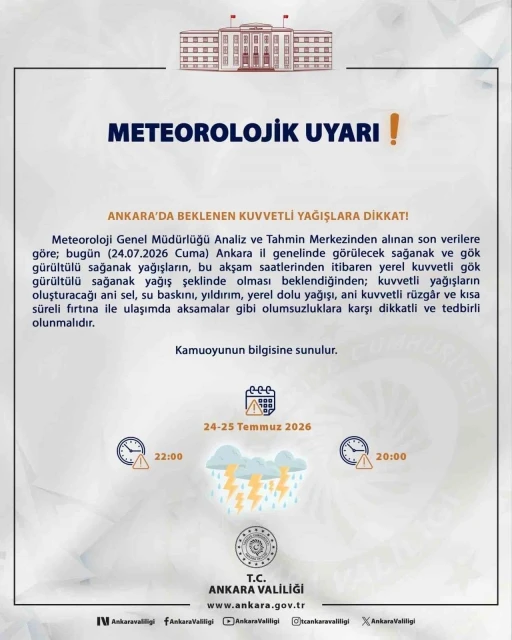Meteoroloji&rsquo;den Ankara i&ccedil;in sağanak uyarısı
